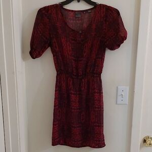 Red Puff Sleeve Mini Dress with Scoop Neck